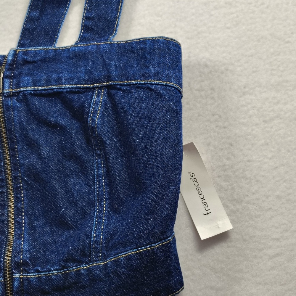 Francesca Harper Heritage Denim Crop Top Blue Jean Square Neck Zip Front L y2k - Picture 9 of 10